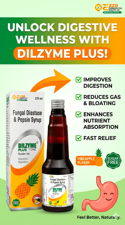Dilzyme Plus Diastase & Pepsin Liquid | For Digestive Care & Stomach Care | Flavour Pineapple